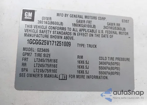 2007 Chevrolet Express Work Van из США, поврежденный, VIN 1GCGG25V171251009